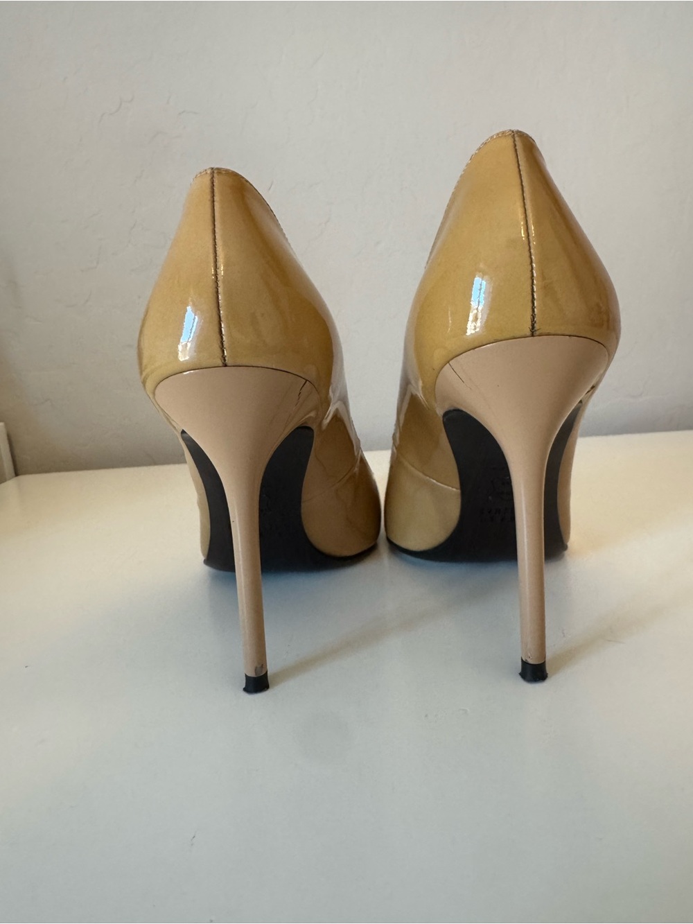 Stuart Weitzman Glossy Tan Pointed-Toe Pumps - Picture 3 of 6